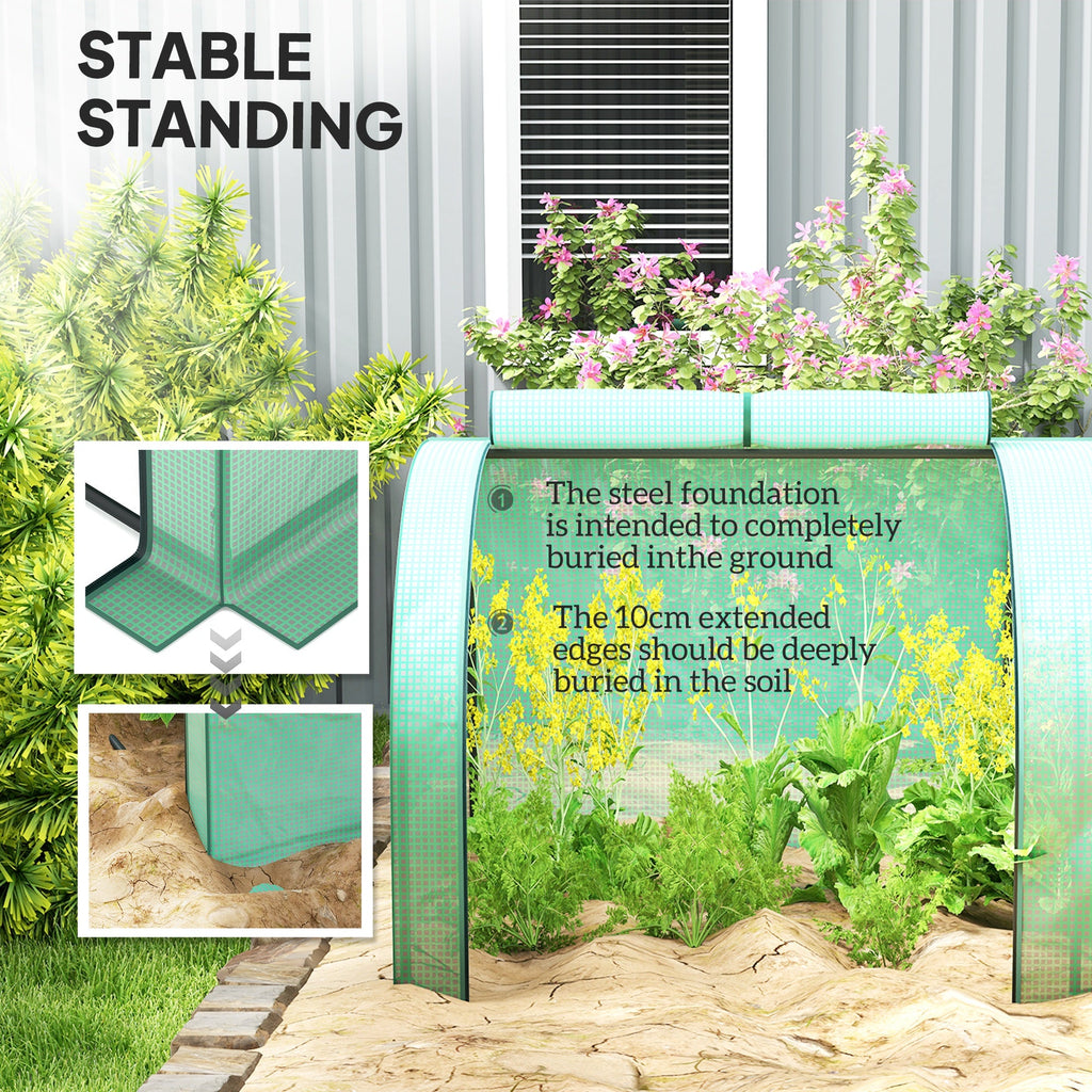 13' L x 3' W x 2.5' H Portable Tunnel Greenhouse with Roll-Up Zippered Doors & UV-Resistant Waterproof PE Cover Green