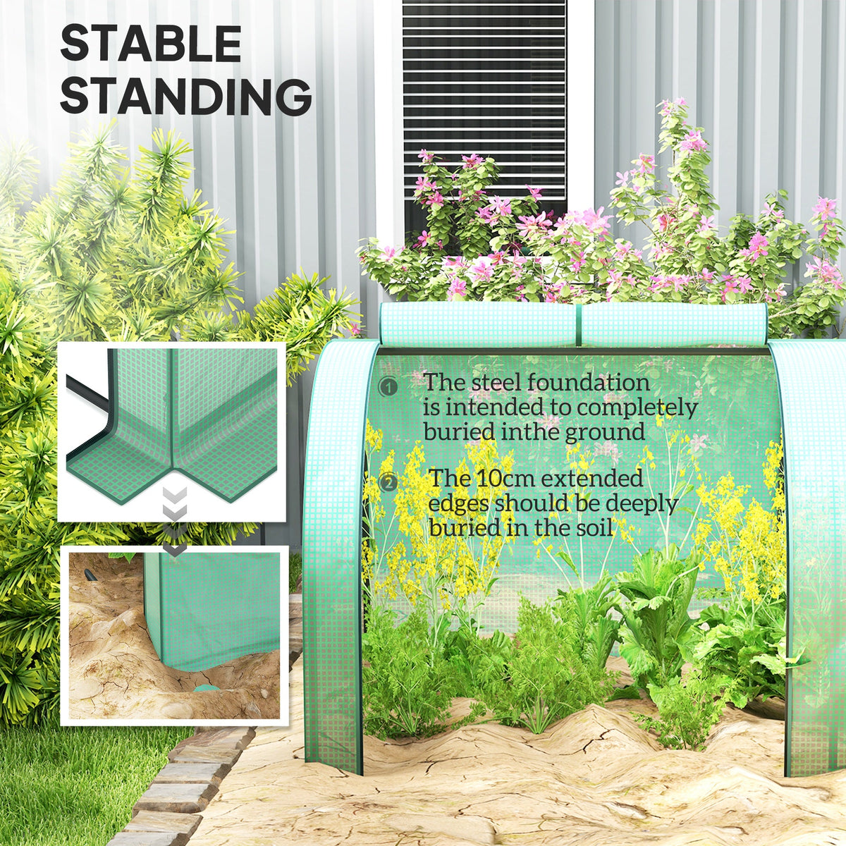 13' L x 3' W x 2.5' H Portable Tunnel Greenhouse with Roll-Up Zippered Doors & UV-Resistant Waterproof PE Cover Green