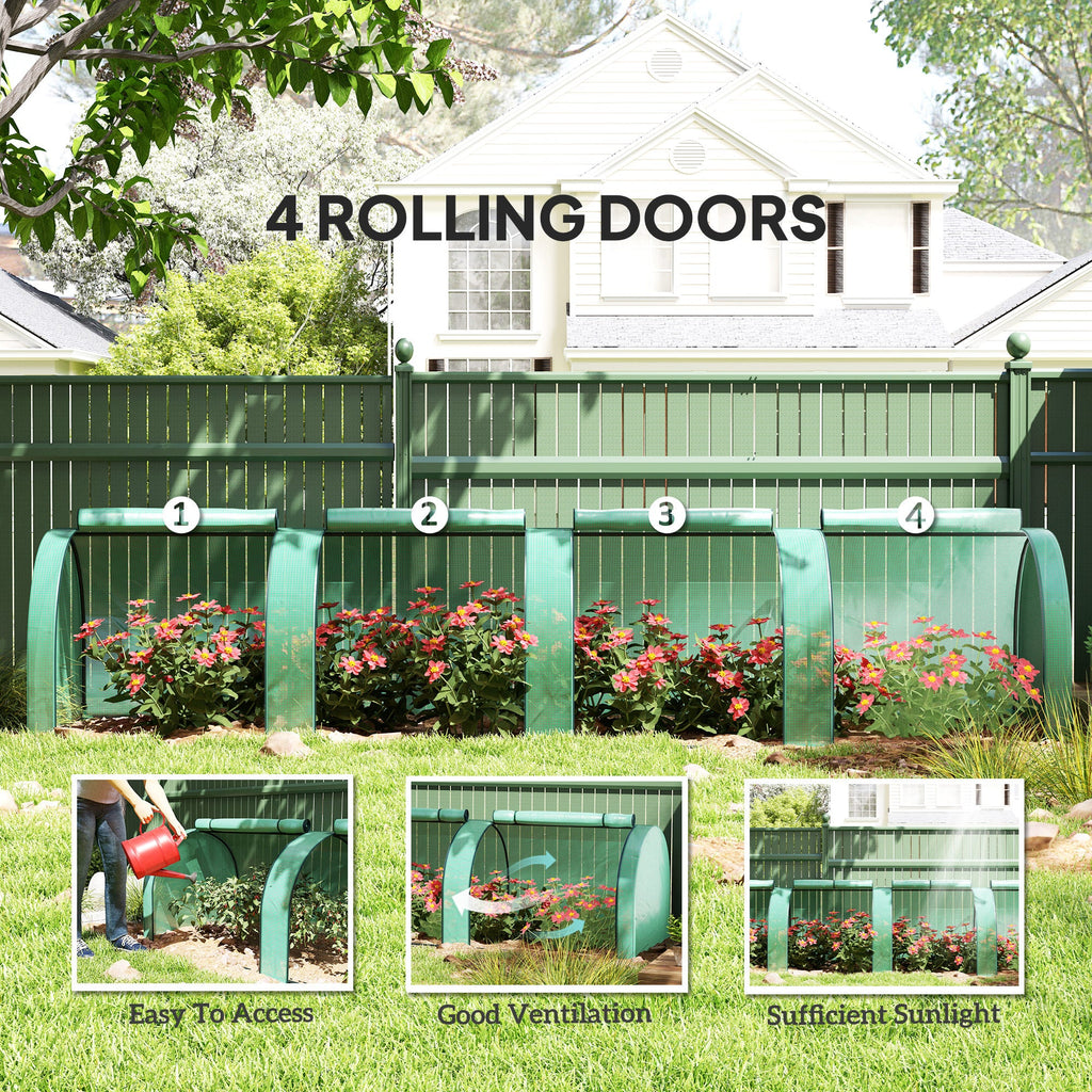 13' L x 3' W x 2.5' H Portable Tunnel Greenhouse with Roll-Up Zippered Doors & UV-Resistant Waterproof PE Cover Green