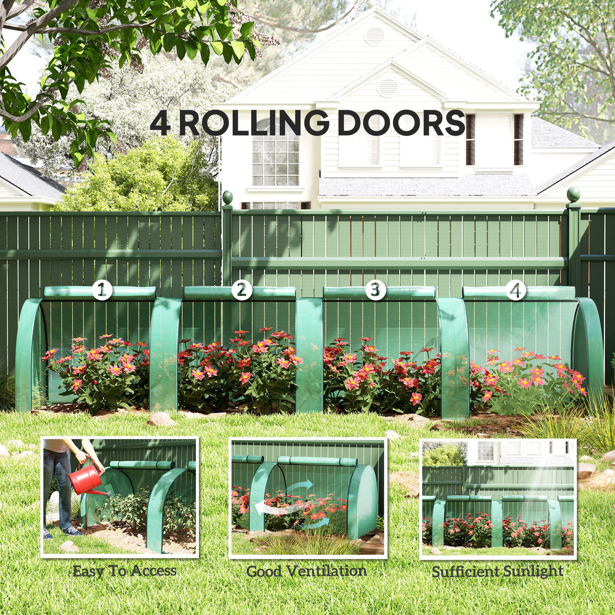 13' L x 3' W x 2.5' H Portable Tunnel Greenhouse with Roll-Up Zippered Doors & UV-Resistant Waterproof PE Cover Green