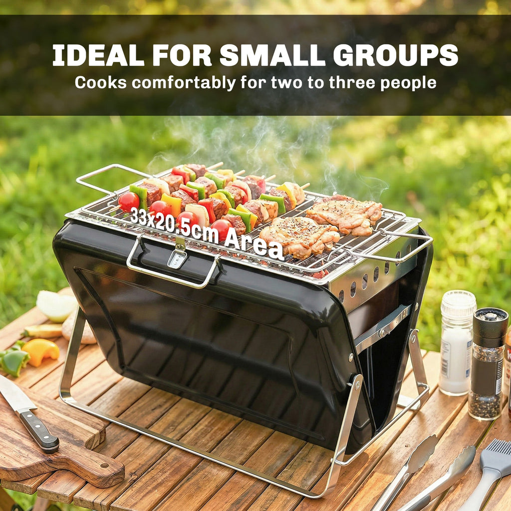 Folding Portable Charcoal BBQ Grill with Handle and Foldable Legs, Black