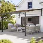11' x 10' Wall Mounted Lean-to Pergola with Polycarbonate Roof, Brown