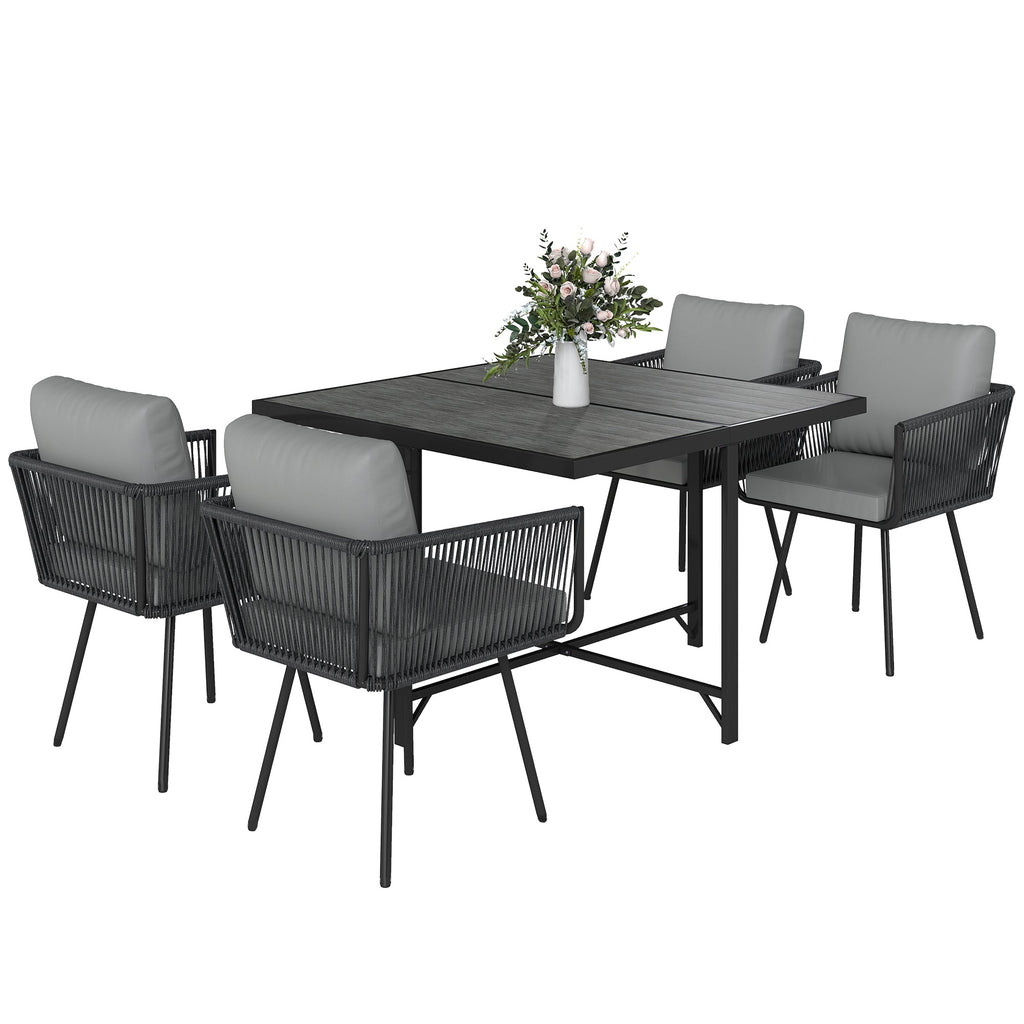 5 Piece Rattan Garden Dining Set with Stackable Chairs, Light Grey