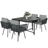 5 Piece Rattan Garden Dining Set with Stackable Chairs, Light Grey