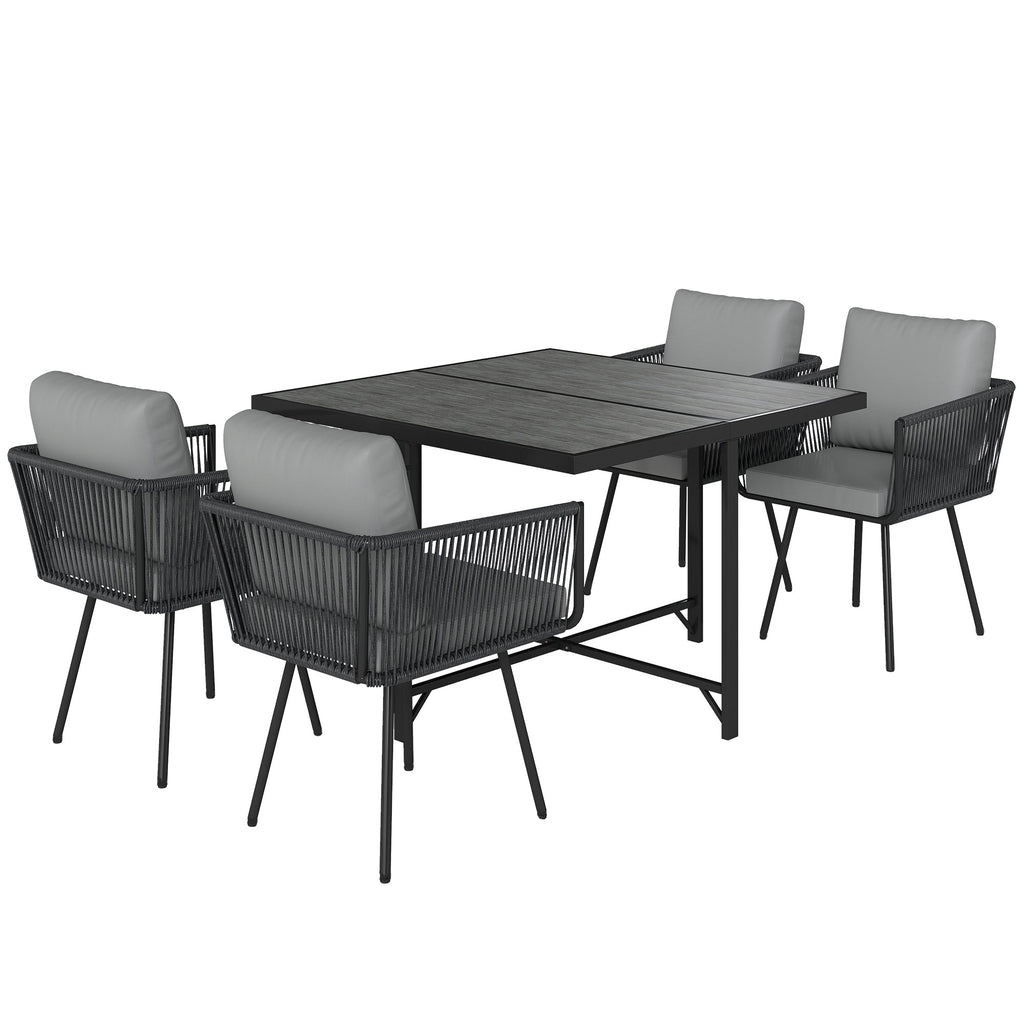 5 Piece Rattan Garden Dining Set with Stackable Chairs, Light Grey