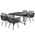 5 Piece Rattan Garden Dining Set with Stackable Chairs, Light Grey