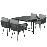 5 Piece Rattan Garden Dining Set with Stackable Chairs, Light Grey