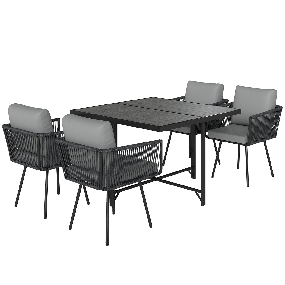 5 Piece Rattan Garden Dining Set with Stackable Chairs, Light Grey
