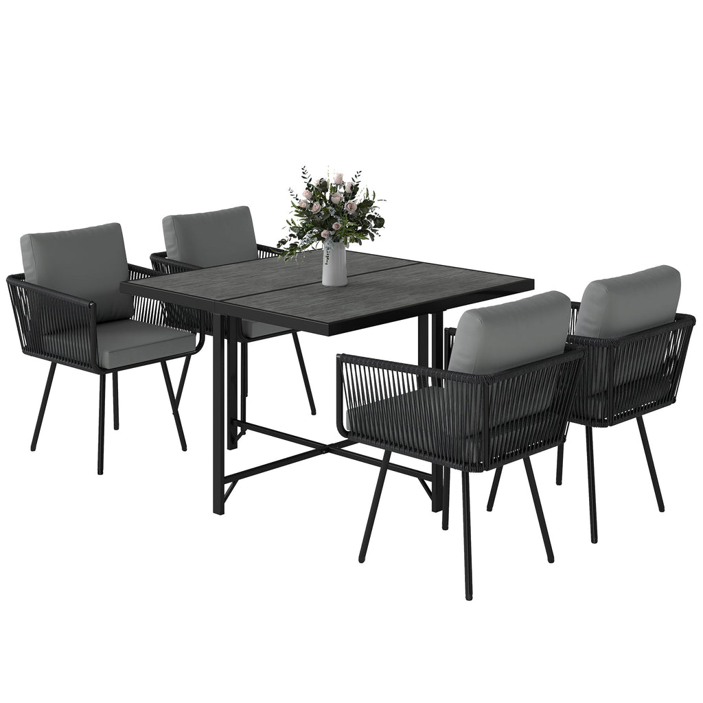 5 Piece Rattan Garden Dining Set with Stackable Chairs, Light Grey