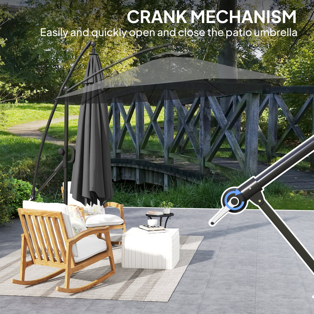 118.1" Offset Patio Umbrella with Cover, Tilt and Wind Strap, Grey