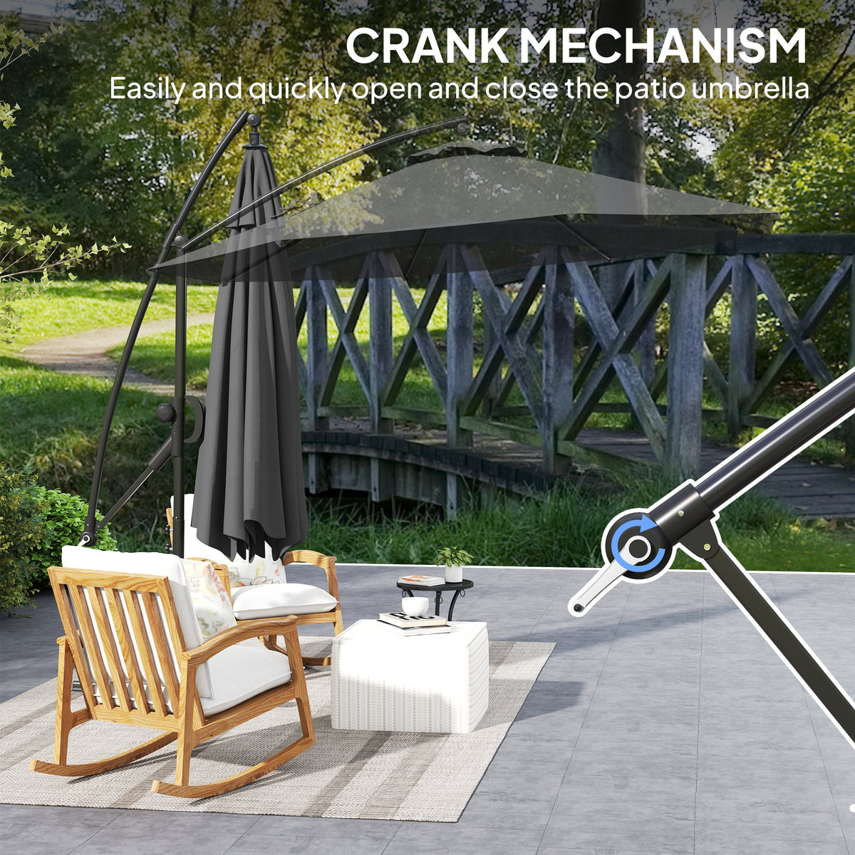 118.1" Offset Patio Umbrella with Cover, Tilt and Wind Strap, Grey