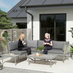 4-Seater L-Shaped Rattan Corner Sofa Set with Acacia Wood Coffee Table, Grey